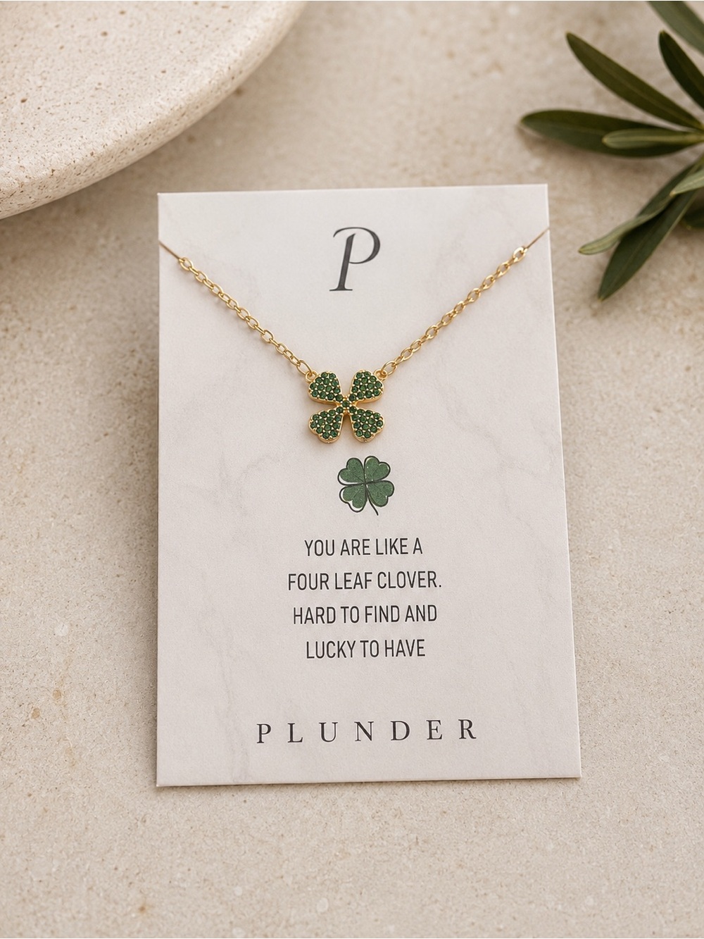 Plunder Gold-Tone Green Four-Leaf Clover Necklace
